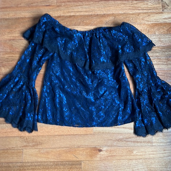 White House Black Market Tops - WHBM - blue with black lace off the shoulder top